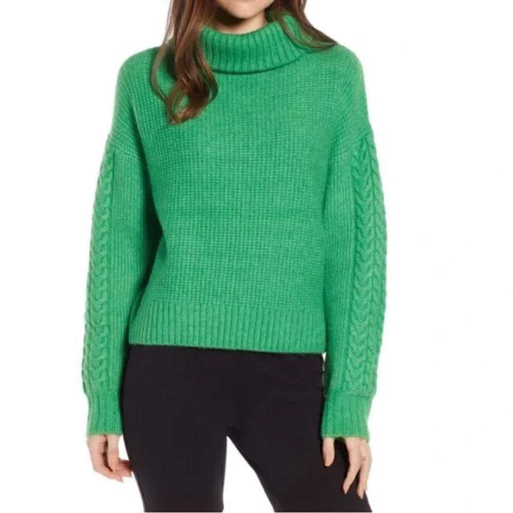 SOMETHING NAVY Turtleneck Sweater Green Women’s Size Large